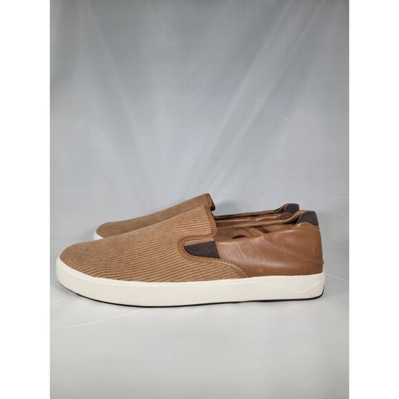 Olukai Men\'s Lae\'ahi Kapa Corduroy Slip-On Shoes Tan/darkwood Leather Size 14